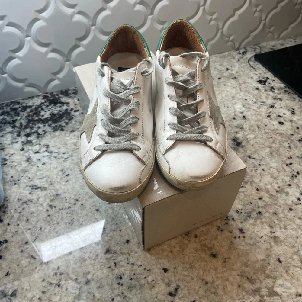 Golden Goose Super-Star Sneakers with Brown and Green Accents - Picture 3 of 9
